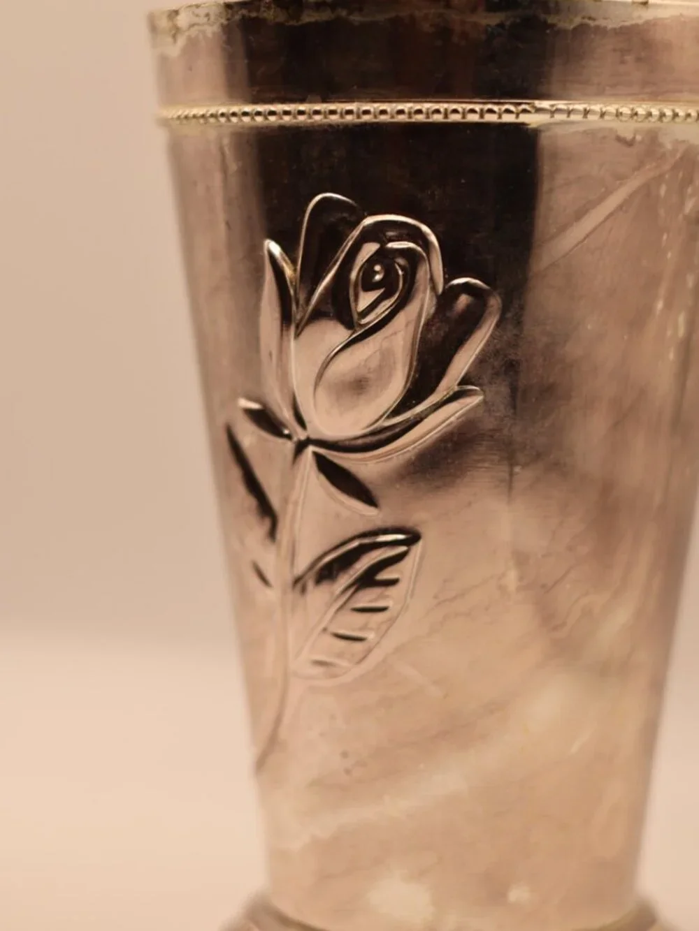 Vintage Silver Plated Rose Motif Vase / Footed Mint Julep Cup Planter